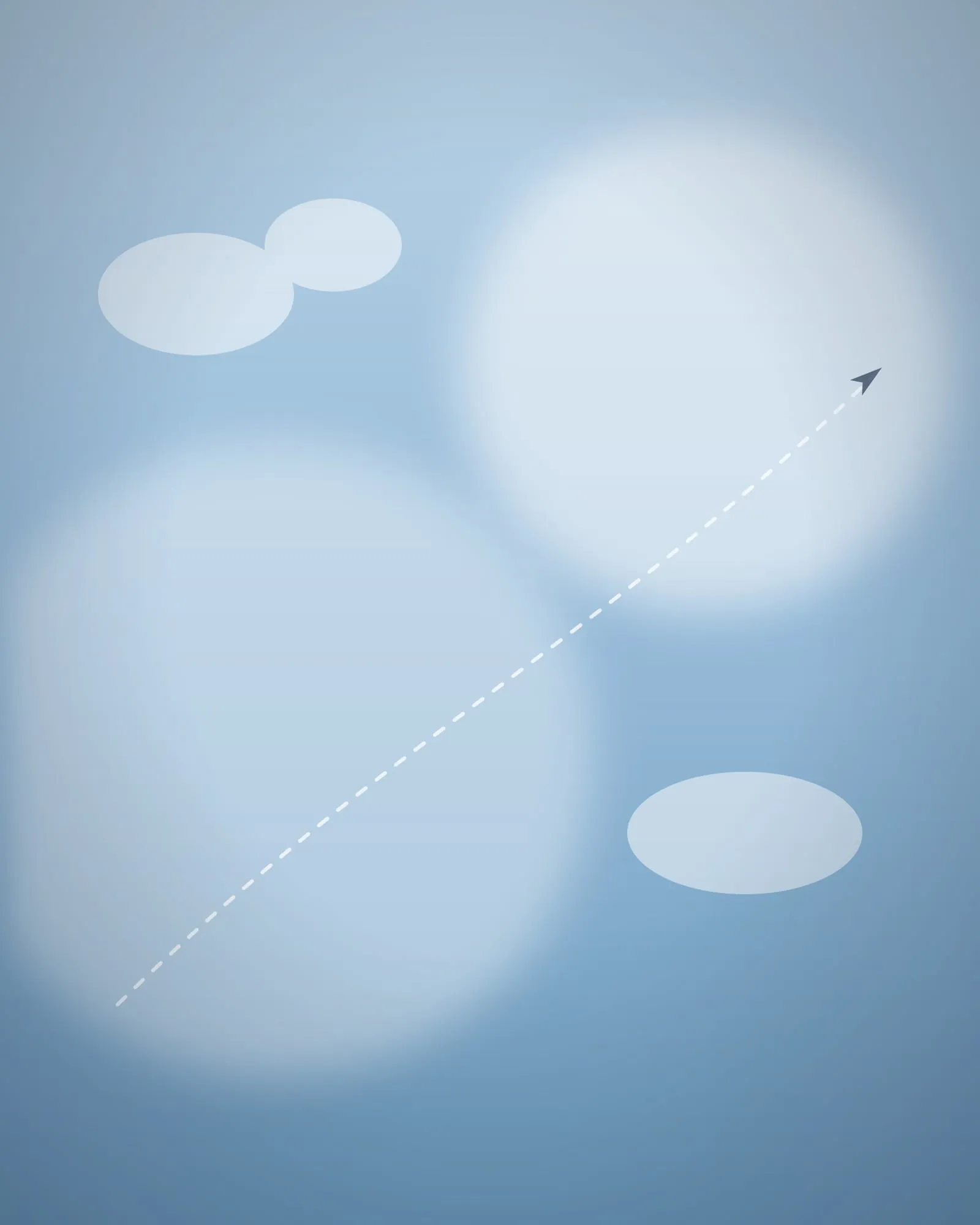 A soft blue sky with a dotted flight path and paper plane