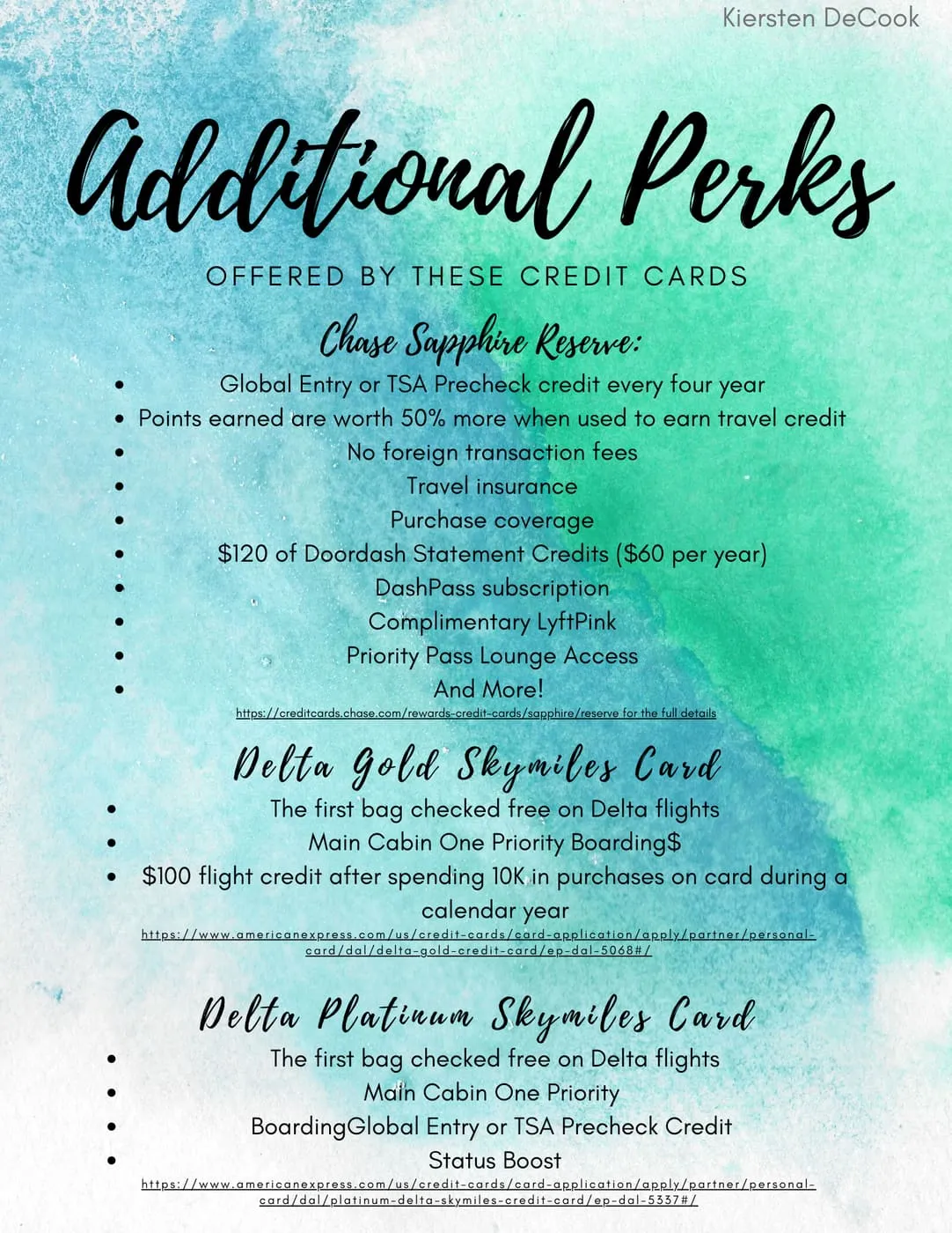 Kiersten’s summary of the additional perks each card offers